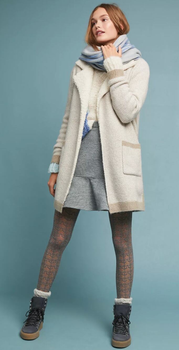 Sleeping on Snow Sherpa-Lined Cardigan Sweater Coat XS
